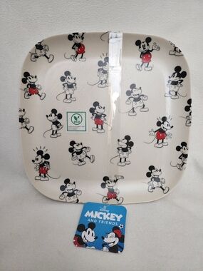 Disney Mickey 4 Cream Serving PLATES with Red Accents( MADE OF BAMBOO)